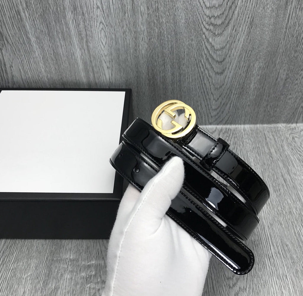 GG BELT INTERLOCKING G BUCKLE 25MM BLACK LEATHER