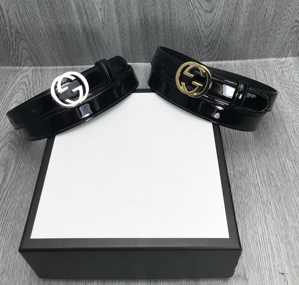 GG BELT INTERLOCKING G BUCKLE 25MM BLACK LEATHER