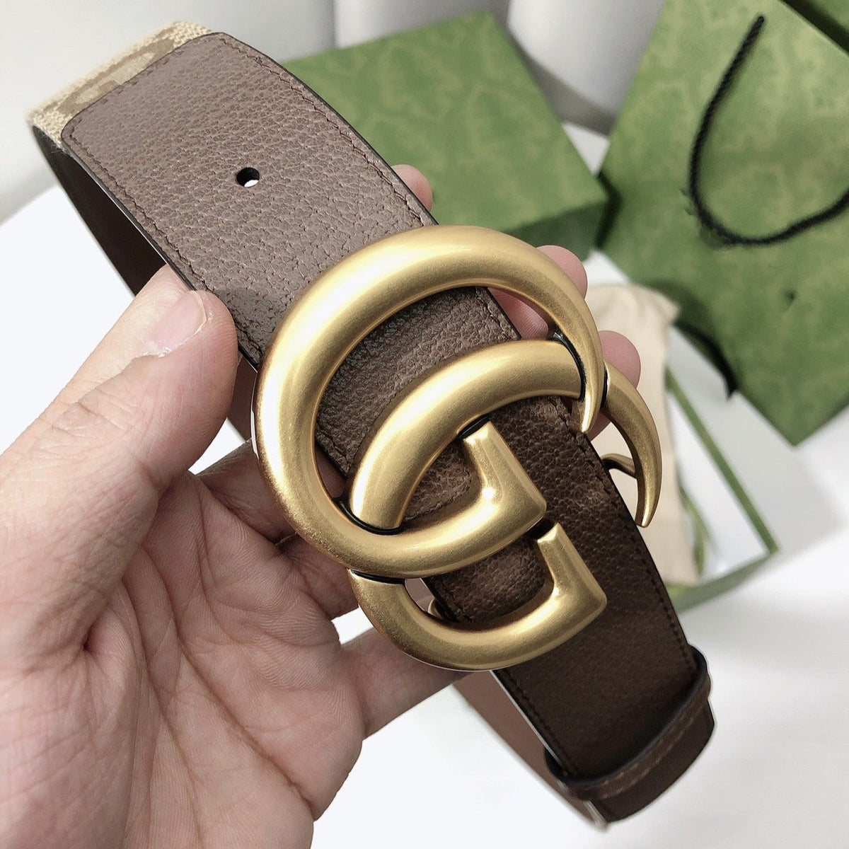 GG BELT 40MM GOLD BUCKLE BEIGE CANVAS